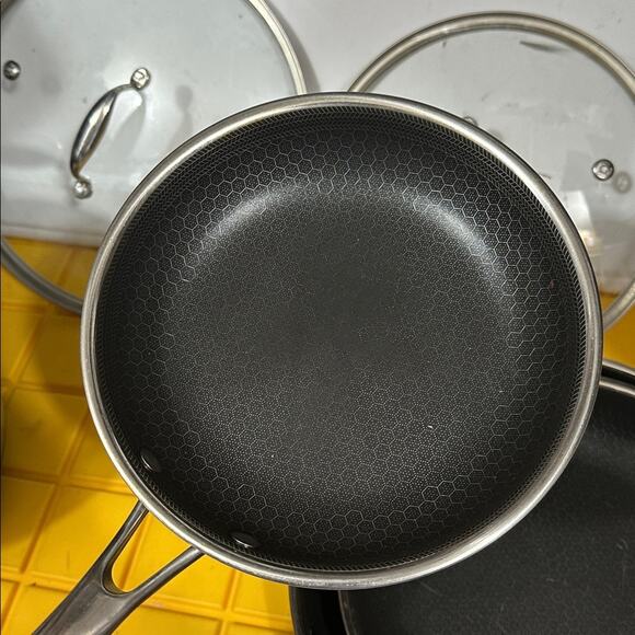 HEXCLAD 7 Piece Nonstick Stainless Steel Pot/Pan Set 8 10 12" Lids Wok $800 - Picture 10 of 11